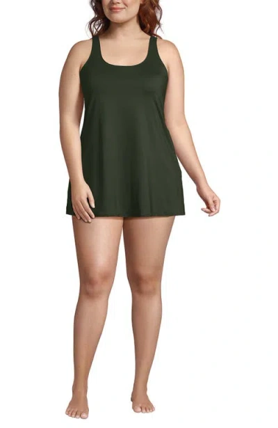 Lands' End Scoop Neck Mini Swim Dress One Piece Swimsuit In Green