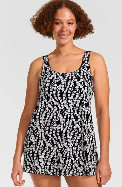 Lands' End Scoop Neck Mini Swim Dress One Piece Swimsuit In Multi