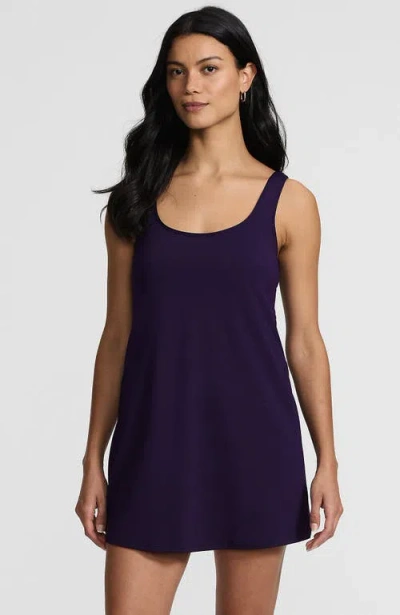 Lands' End Scoop Neck Mini Swim Dress One Piece Swimsuit In Purple