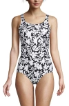 Lands' End Tugless One Piece Swimsuit In Black Havana Floral