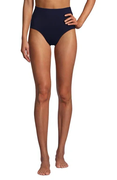 Lands' End Sculpting Suit Chlorine Resistant Targeted Control Retro High Waisted Bikini Swim Bottoms In Deep Sea Navy
