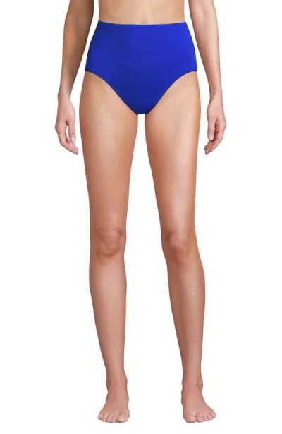 Lands' End Sculpting Suit Chlorine Resistant Targeted Control Retro High Waisted Bikini Swim Bottoms In Sapphire Ice