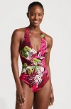 Lands' End Sculpting Suit Plunge Halter High Leg One Piece Swimsuit