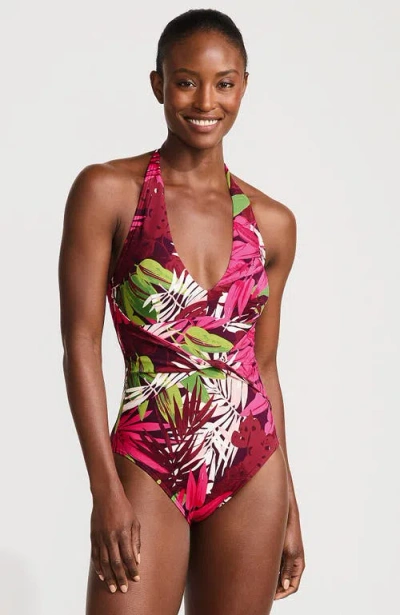 Lands' End Sculpting Suit Plunge Halter High Leg One Piece Swimsuit