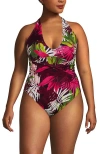 Lands' End Sculpting Suit Plunge Halter High Leg One Piece Swimsuit In Multi