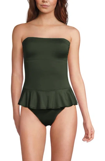 Lands' End Sculpting Suit Ruffle Bandeau One Piece Swimsuit In Green
