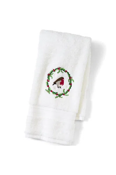 Lands' End Seasonal Cotton Embroidered Hand Towel In White