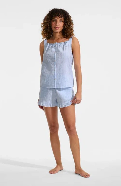 Lands' End Seersucker 2 Piece Pajama Set In Blue