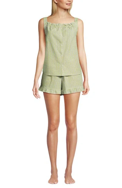 Lands' End Seersucker 2 Piece Pajama Set In Green