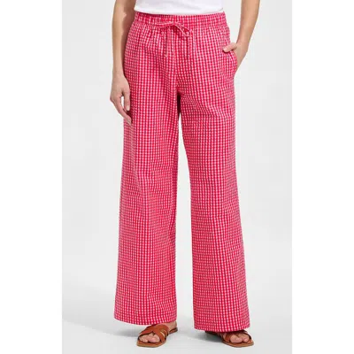 Lands' End Seersucker High Rise Drawstring Wide Leg Pants In Pink
