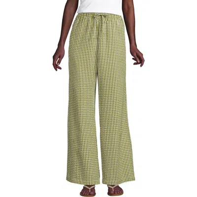 Lands' End Seersucker High Rise Drawstring Wide Leg Pants In Green
