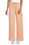 Lands' End Serious Sweats High Rise Wide Leg Cargo Pants In Peach Sorbet