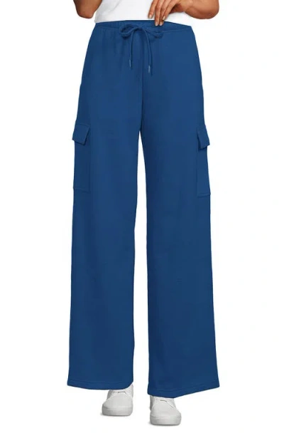 Lands' End Serious Sweats High Rise Wide Leg Cargo Pants In Vintage Twilight Blue