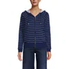 Lands' End Serious Sweats Relaxed Long Sleeve Full Zip Hoodie Sweatshirt In Deep Sea Navy/white Stripes