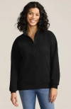 Lands' End Serious Sweats Relaxed Quarter Zip Pullover Sweatshirt In Black