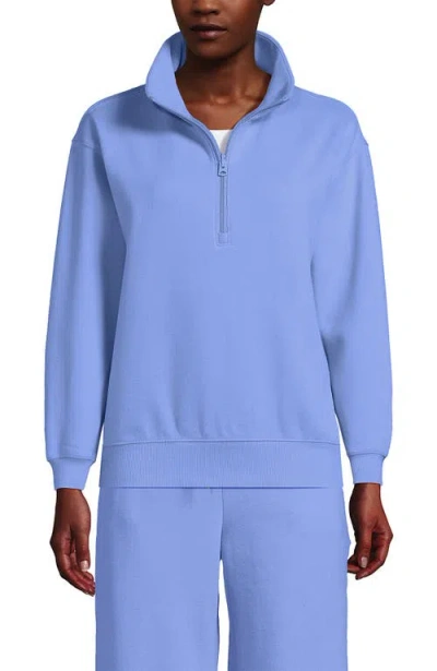 Lands' End Serious Sweats Relaxed Quarter Zip Pullover Sweatshirt In Blue