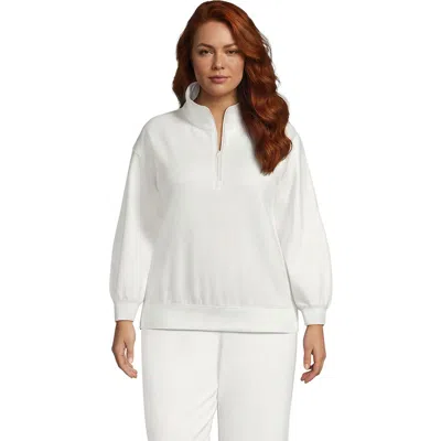 Lands' End Serious Sweats Relaxed Quarter Zip Pullover Sweatshirt In White