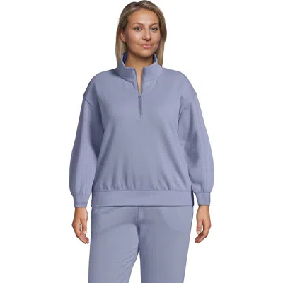Lands' End Serious Sweats Relaxed Quarter Zip Pullover Sweatshirt In Blue