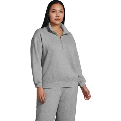 Lands' End Serious Sweats Relaxed Quarter Zip Pullover Sweatshirt In Gray