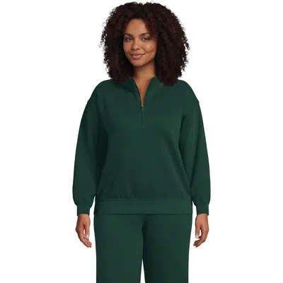 Lands' End Serious Sweats Relaxed Quarter Zip Pullover Sweatshirt In Green