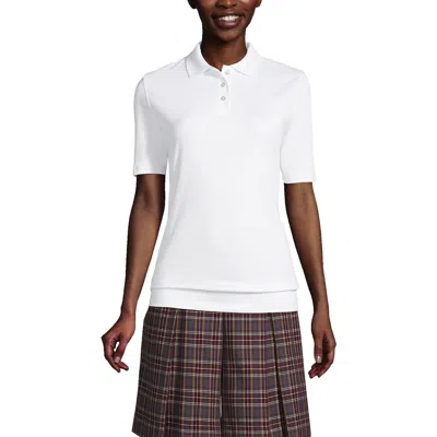 Lands' End Short Sleeve Banded Bottom Polo Shirt In White