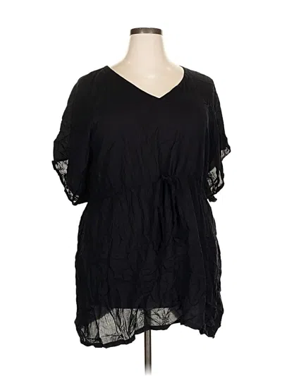 Pre-owned Lands' End Short Sleeve Blouse In Black