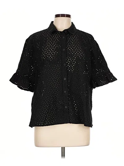 Pre-owned Lands' End Short Sleeve Blouse In Black