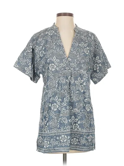 Pre-owned Lands' End Short Sleeve Blouse In Blue