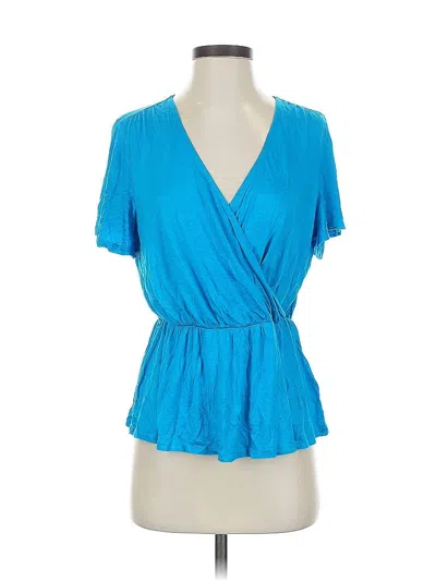 Pre-owned Lands' End Short Sleeve Blouse In Blue