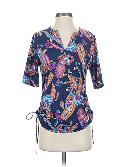 Pre-owned Lands' End Short Sleeve Blouse In Blue