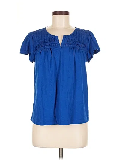 Pre-owned Lands' End Short Sleeve Blouse In Blue
