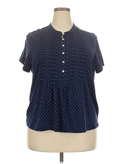 Pre-owned Lands' End Short Sleeve Blouse In Blue