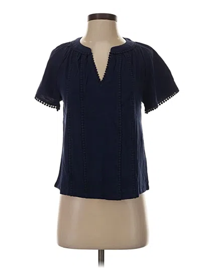 Pre-owned Lands' End Short Sleeve Blouse In Blue