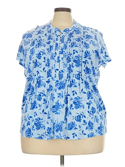 Pre-owned Lands' End Short Sleeve Blouse In Blue