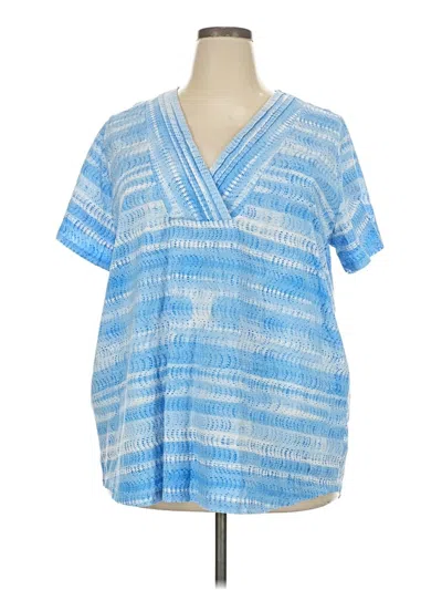 Pre-owned Lands' End Short Sleeve Blouse In Blue