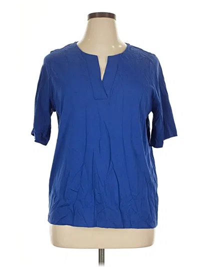 Pre-owned Lands' End Short Sleeve Blouse In Blue