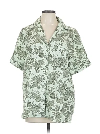 Pre-owned Lands' End Short Sleeve Blouse In Green