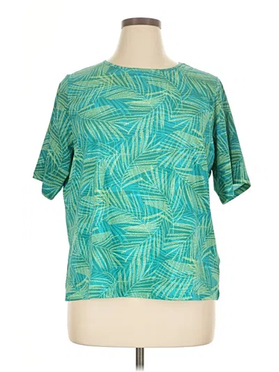 Pre-owned Lands' End Short Sleeve Blouse In Green