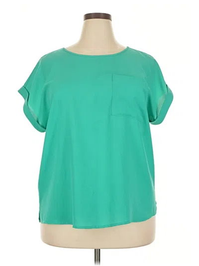 Pre-owned Lands' End Short Sleeve Blouse In Green