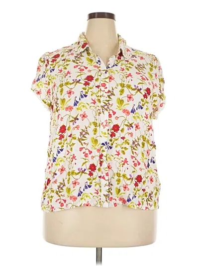 Pre-owned Lands' End Short Sleeve Blouse In Ivory