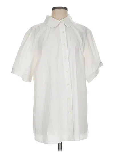 Pre-owned Lands' End Short Sleeve Blouse In Ivory