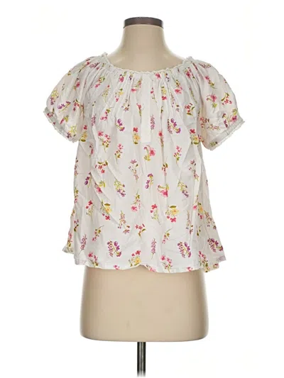 Pre-owned Lands' End Short Sleeve Blouse In White