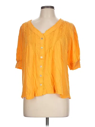Pre-owned Lands' End Short Sleeve Blouse In Yellow