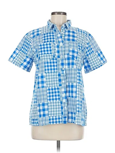 Pre-owned Lands' End Short Sleeve Button Down Shirt In Blue