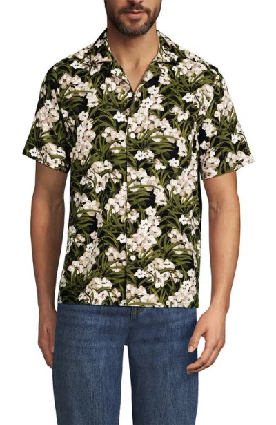 Lands' End Short Sleeve Camp Collar Hawaiian Shirt In Green