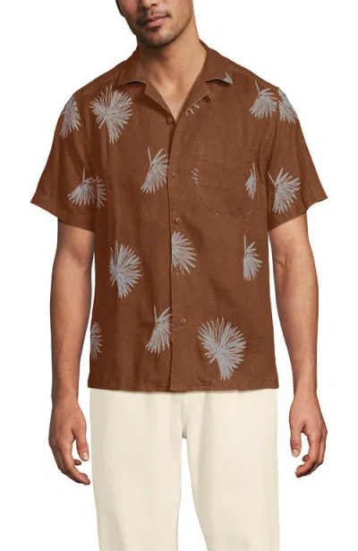 Lands' End Short Sleeve Camp Collar Hawaiian Shirt In Brown