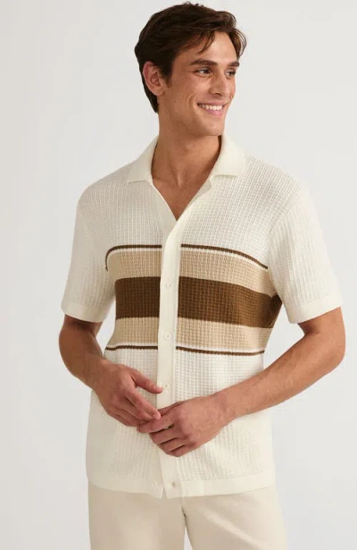 Lands' End Short Sleeve Camp Collar Sweater Polo In Egret White
