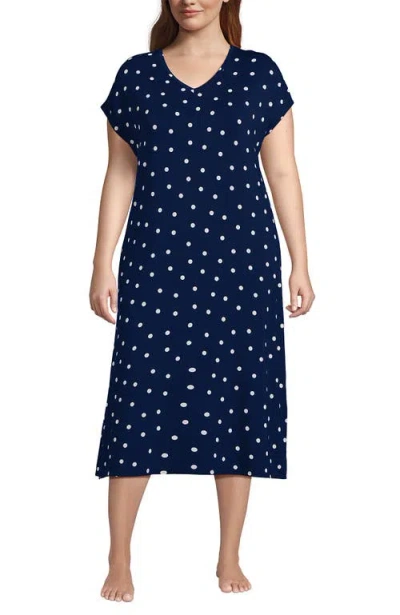 Lands' End Plus Size Cooling Cap Sleeve Midi Nightgown In Blue