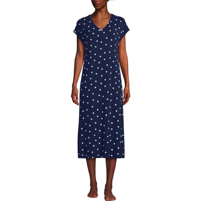 Lands' End Short Sleeve Cooling Midi Nightgown In Blue