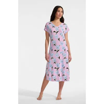 Lands' End Short Sleeve Cooling Midi Nightgown In Pink